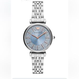 Emporio Armani AR11594 Crystal Dial 32mm Silver Stainless Steel Watch NWT
